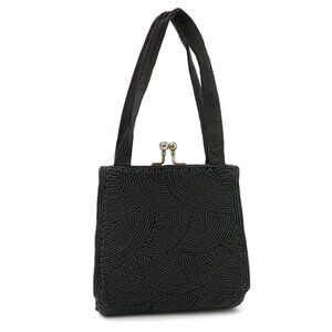 Vintage Corde Purse Bag Fabric Kiss Lock Closure Double Strap Retro Satchel